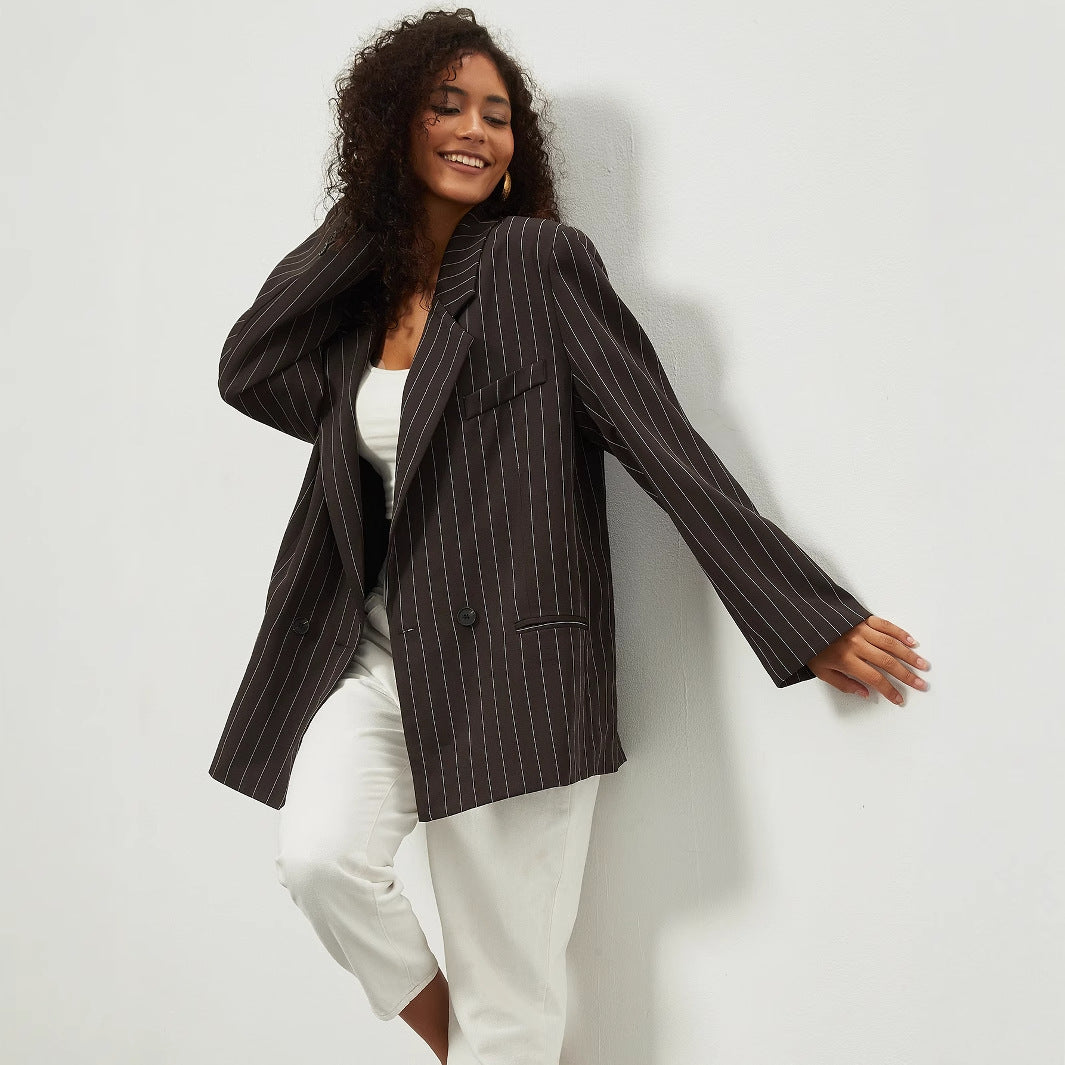 Damen Modische Oversized Blazer mit senkrechtem Streifenmuster Drune
