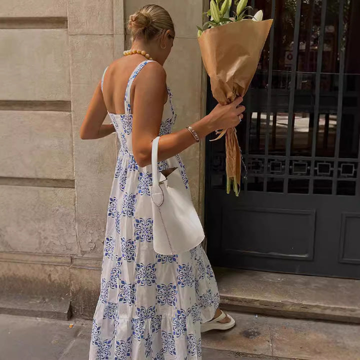 Damen Maxikleid mit schulterfreiem Design und floralen Mustern Drune