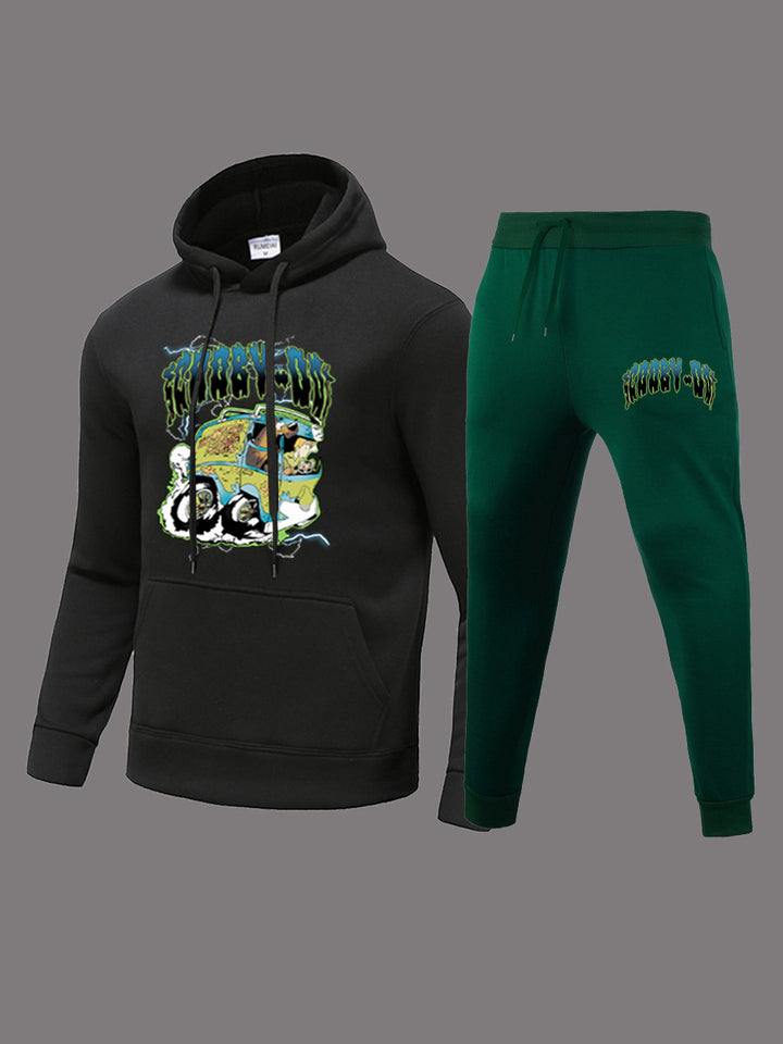 Herren Hoodie- und Jogginghose-Set mit avantgardistischem Grafikdesign und bequemer Passform Drune