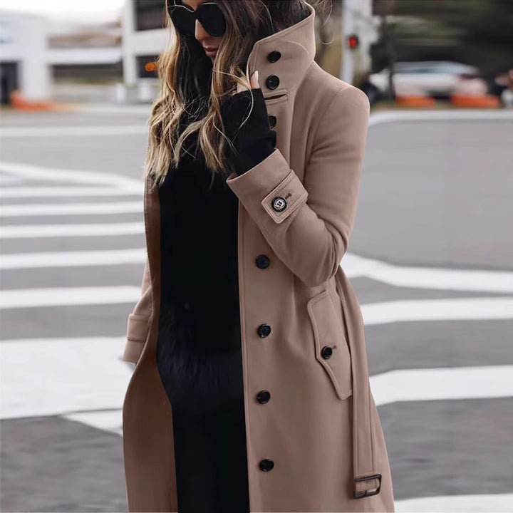 Damen lässiger eleganter Mantel mit hohem Kragen und praktischen Taschen Drune