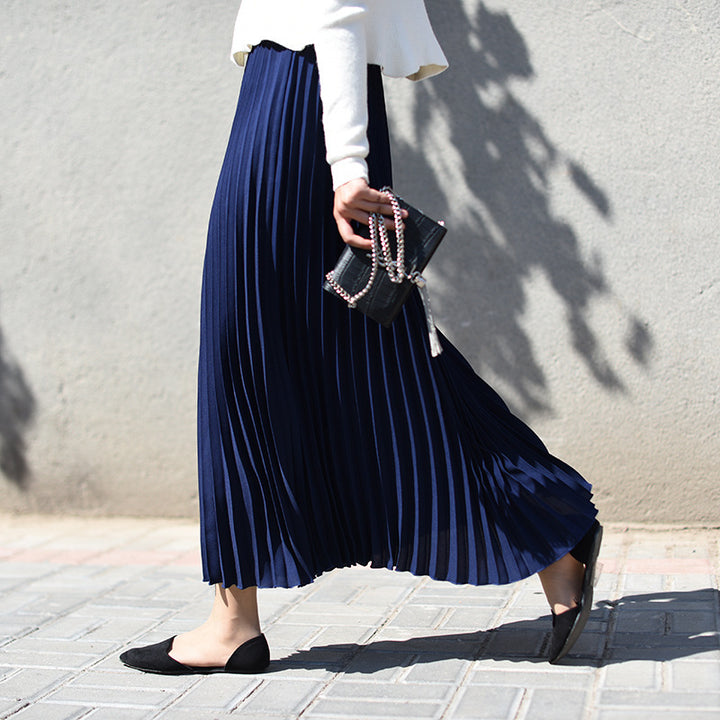 Damen Plissierter Midi-Rock mit elastischem Bund und elegantem Fall Drune