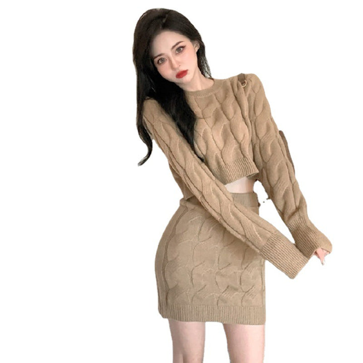 Damen Strickensemble mit Crop-Top und Minirock Drune