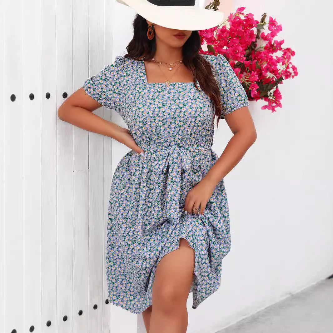 Damen Midi Kleid mit floralem Allover-Print und Puffärmeln Drune