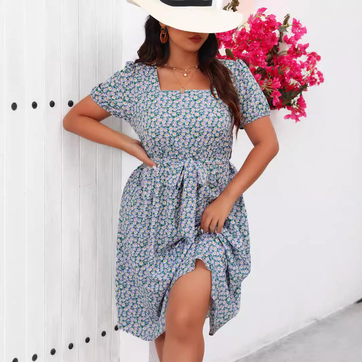 Damen Midi Kleid mit floralem Allover-Print und Puffärmeln Drune