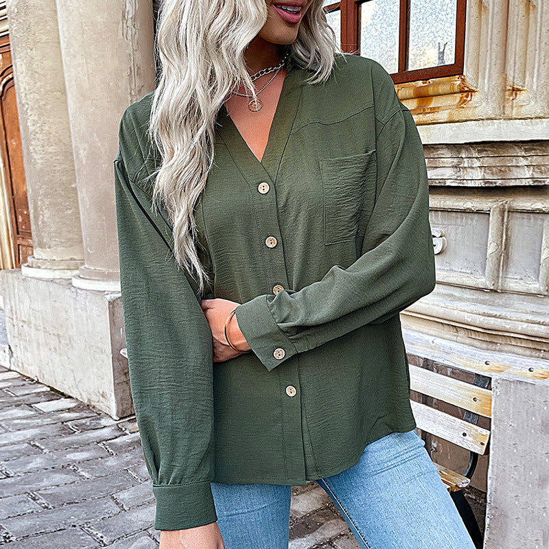 Damen Bluse mit lässigem Schnitt und dekorativen Knopfdetails Drune