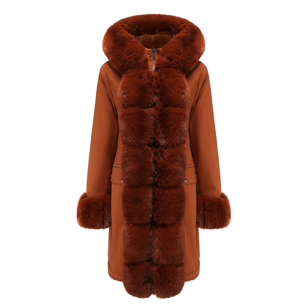 Damen elegante Parkajacke mit luxuriösem Kunstfellbesatz Drune