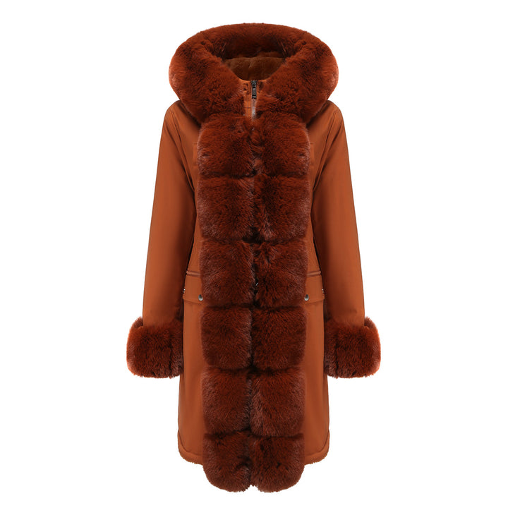 Damen elegante Parkajacke mit luxuriösem Kunstfellbesatz Drune
