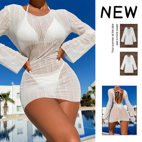 Damen Strandkleid mit transparentem Wellendesign Drune