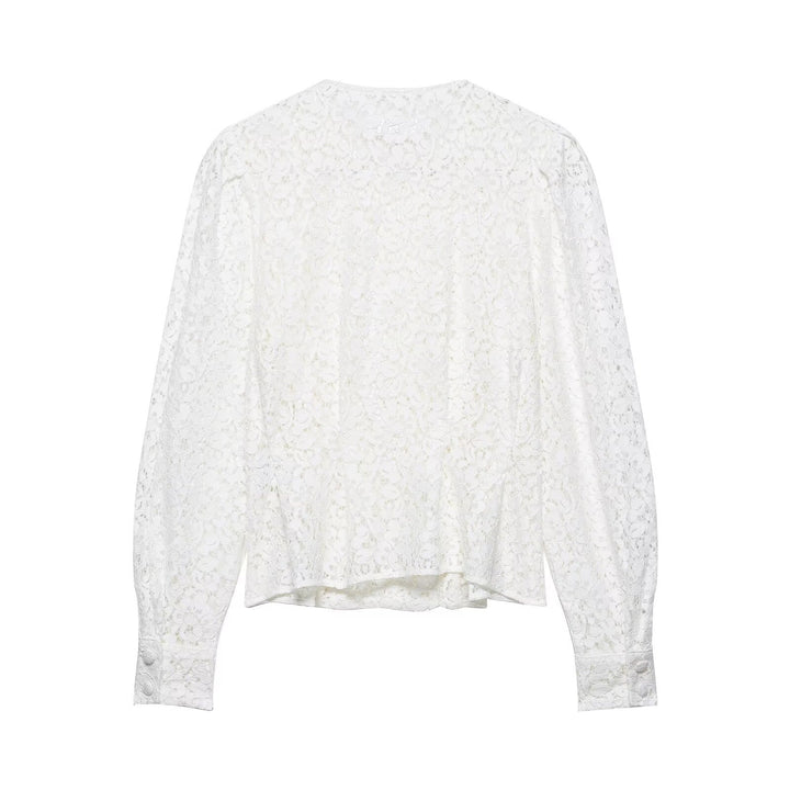 Damen Spitzenbluse mit dekorativen Knöpfen und eleganter Passform Drune