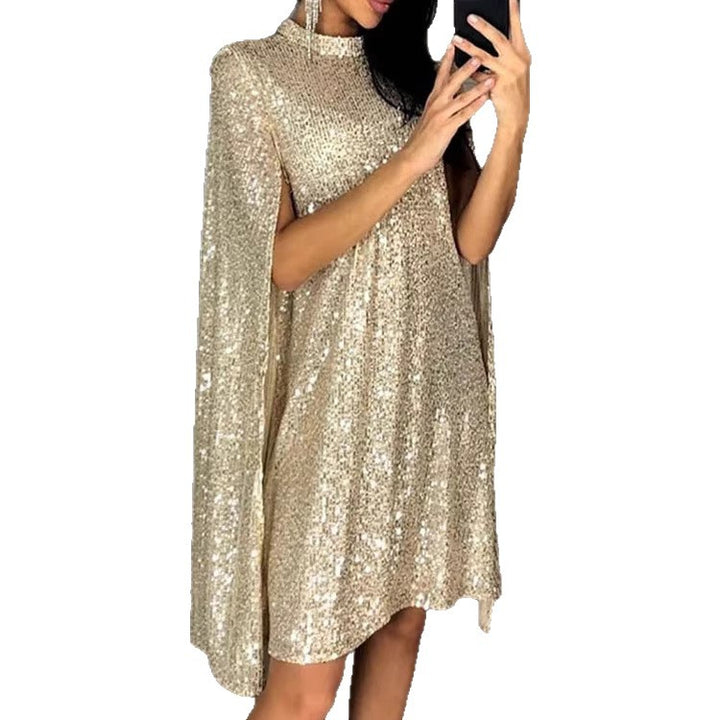 Damen Glamouröses Pailletten-Cocktailkleid mit Cape-Ärmeln Drune