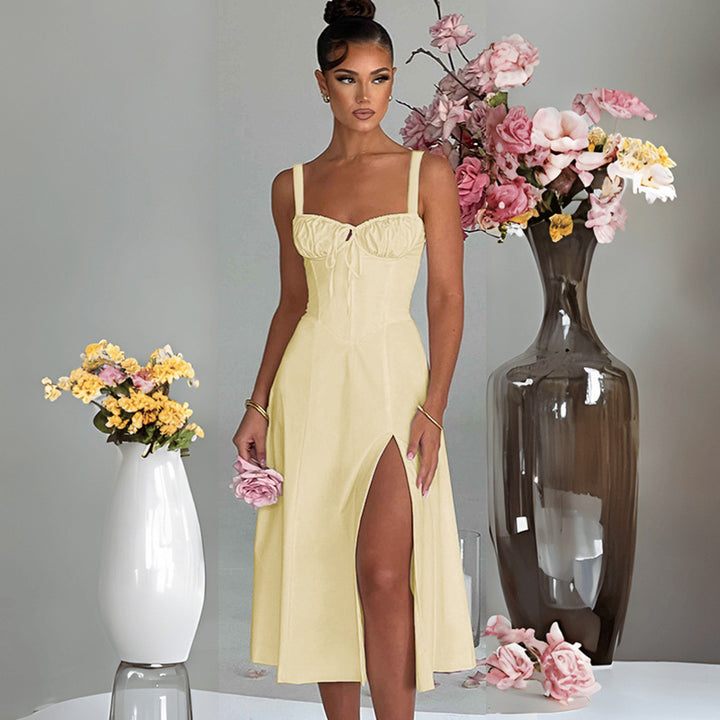 Damen elegante A-Linien Kleid mit charmanten Rüschendetails Drune
