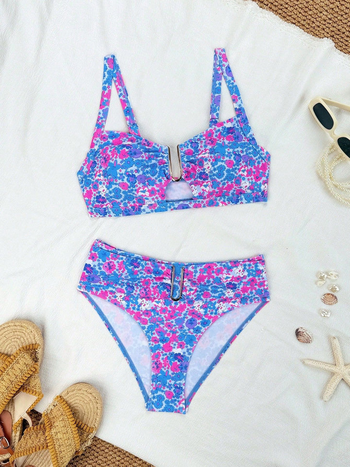 Damen Bikiniset mit modischem Verschluss und floralem Design Drune