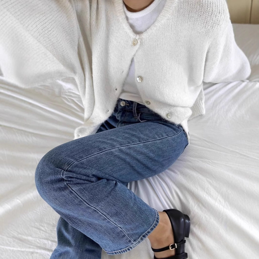 Damen Lockere Strickjacke mit Knöpfen Drune