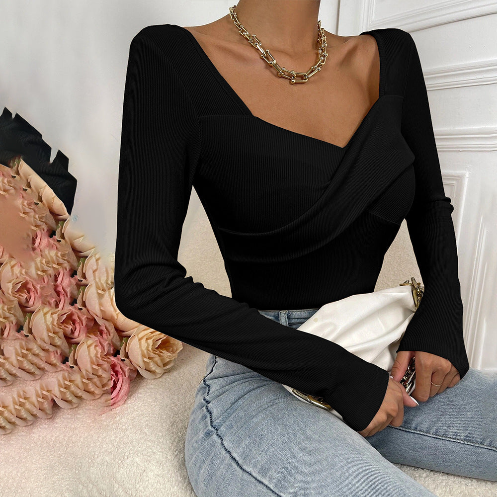 Damen Langarm-Bodysuit mit dekorativem Wickel-Design Drune