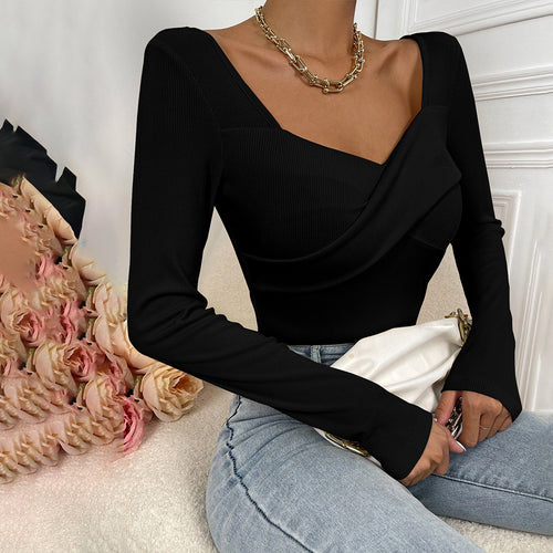 Damen Langarm-Bodysuit mit dekorativem Wickel-Design Drune