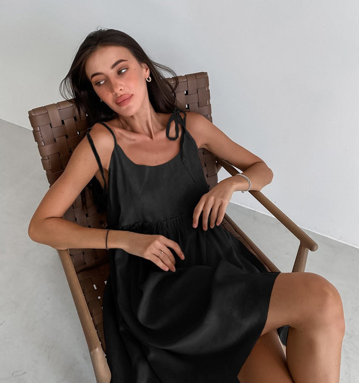 Damen luftiges Sommerkleid mit verstellbaren Trägern und lockerer Silhouette Drune