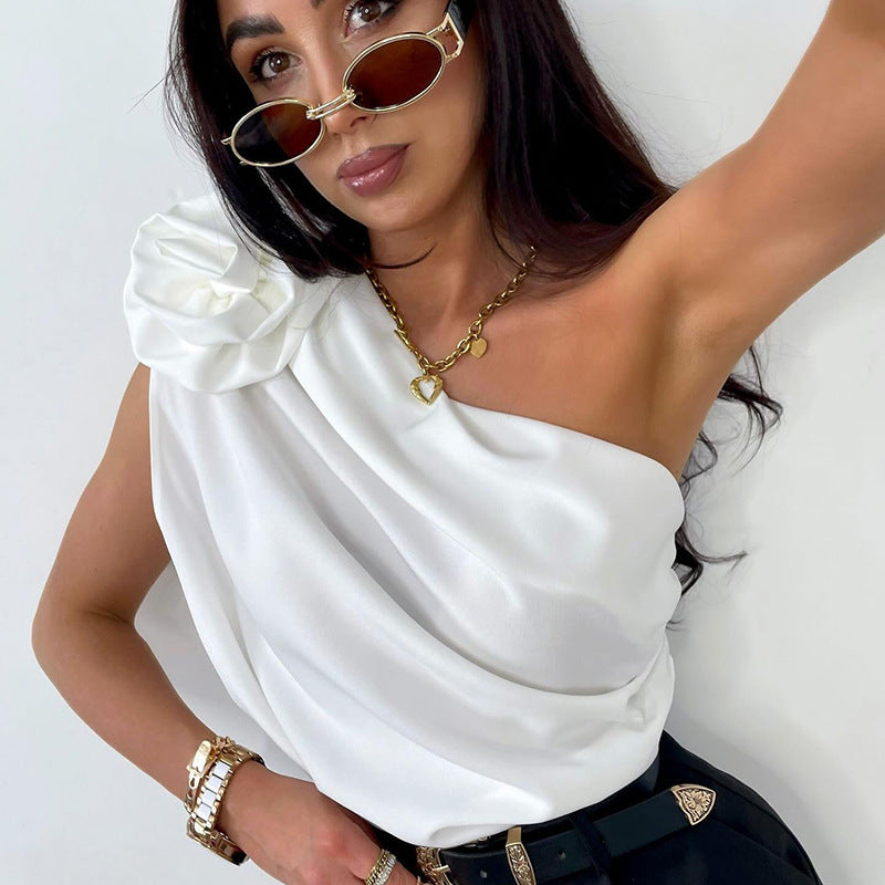 Damen Elegantes One-Shoulder-Top mit voluminösem Rüschen-Detail Drune