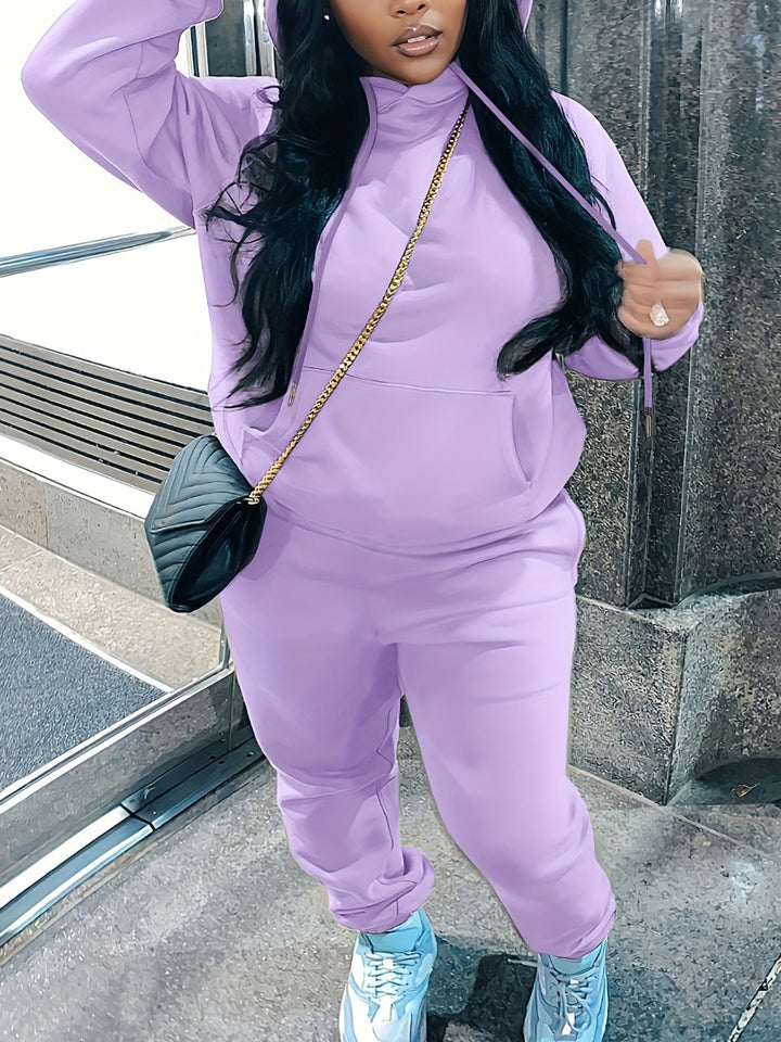 Damen nan kuscheliges Hoodie‑und Jogginghose Set mit hohem Kragen, Kängurutasche und tailliertem Bund Drune