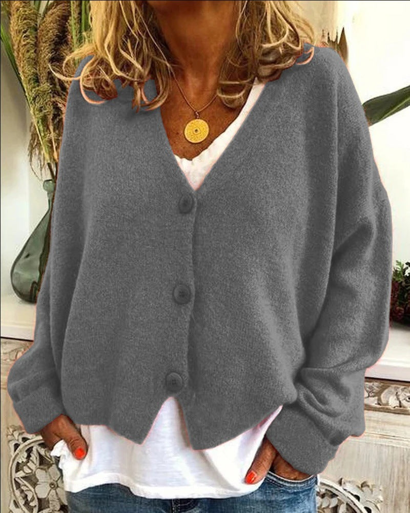 Damen Lässiger Strickcardigan mit offenem Design und knöpfbarem Verschluss Drune