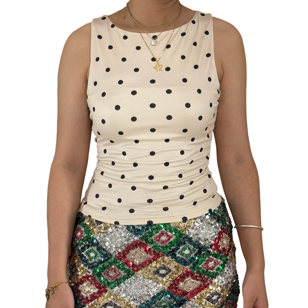 Damen Polka-Dots Tanktop mit figurbetontem Schnitt Drune