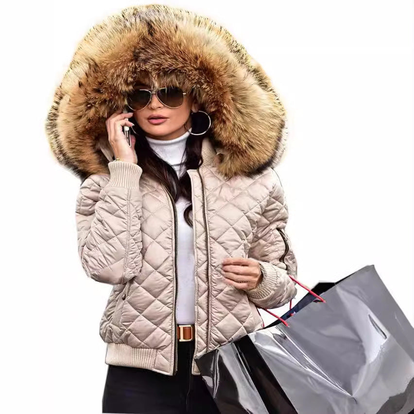 Damen Urbaner Steppjacke mit Weichem Kunstfellkragen Drune