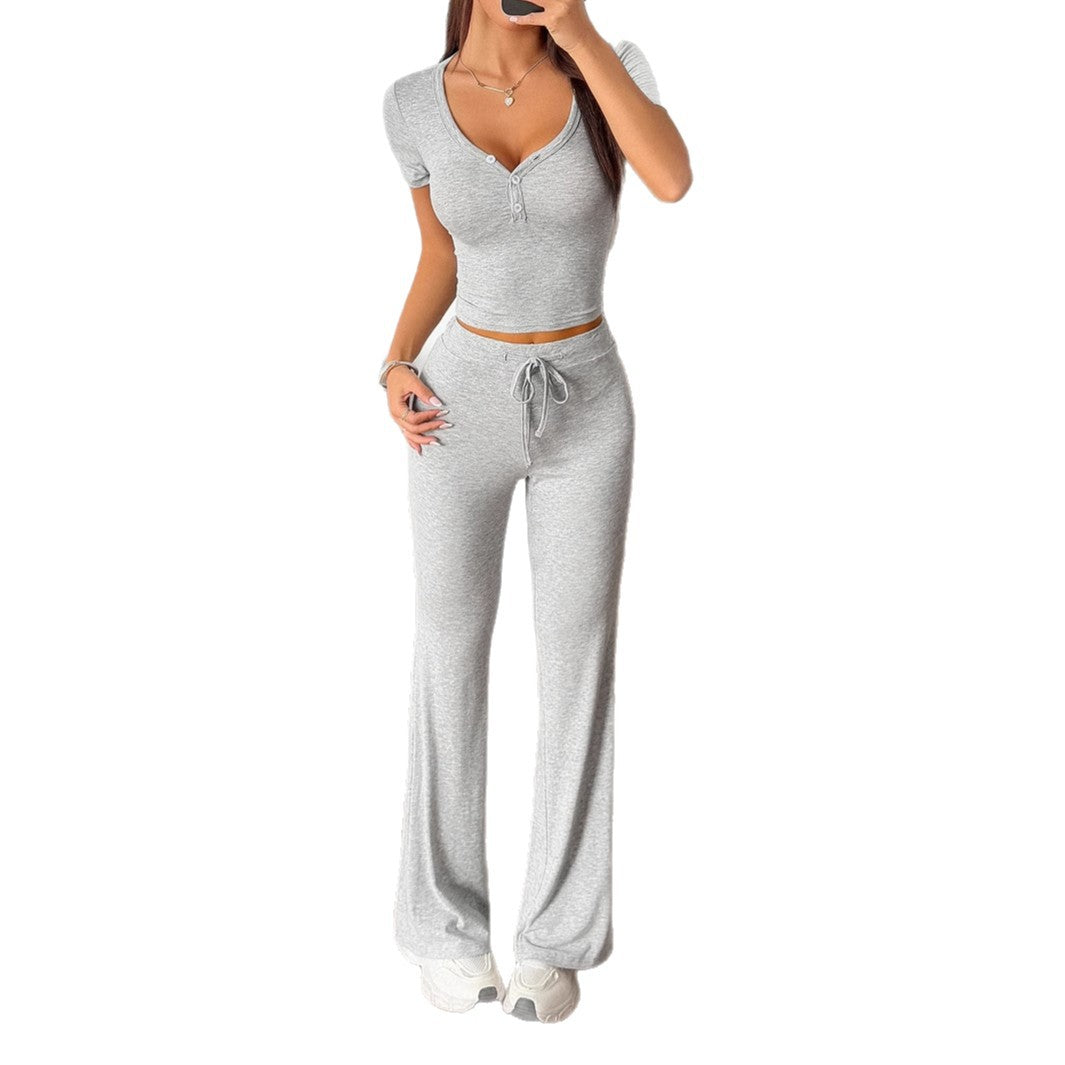 Damen Sportliches Zweiteiliges Freizeitset mit cropped Oberteil und weitem Hosenstil Drune