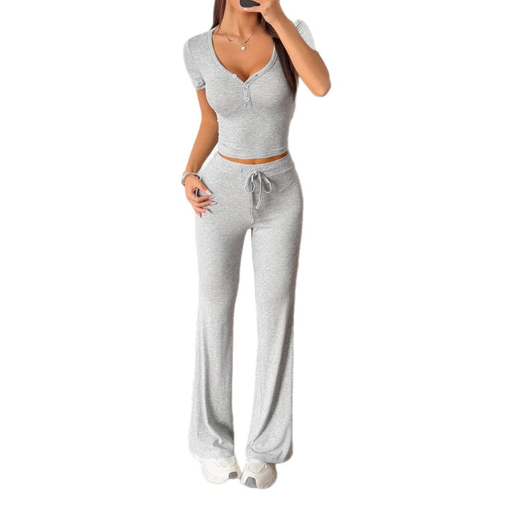 Damen Sportliches Zweiteiliges Freizeitset mit cropped Oberteil und weitem Hosenstil Drune
