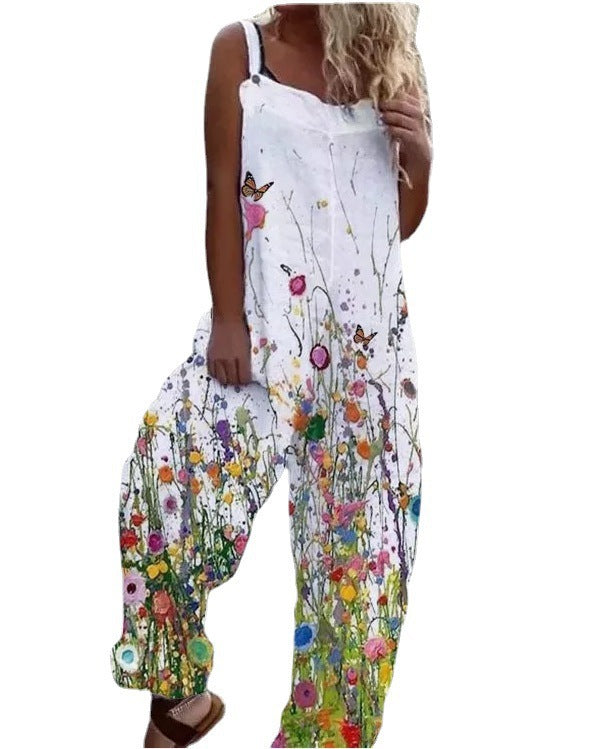 Damen Künstlerische Blumenmuster Overall Drune
