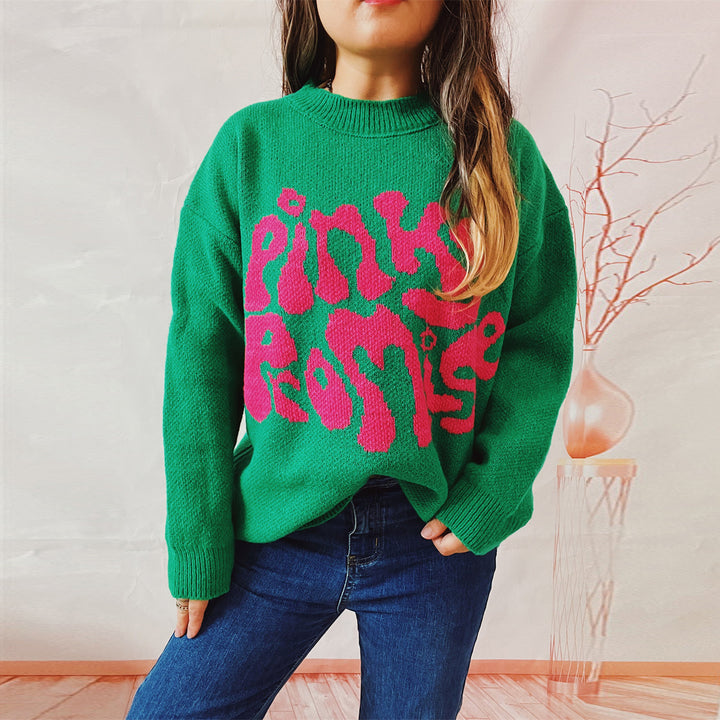Damen lässiger Pullover mit großflächiger Schriftzug-Applikation Drune