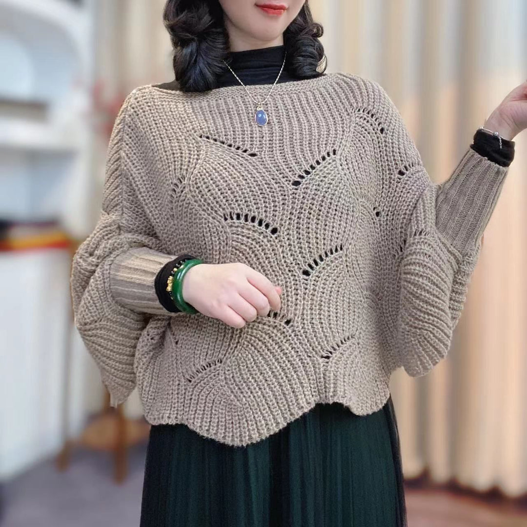 Damen Luftiger Strickpullover mit Lochmuster Drune