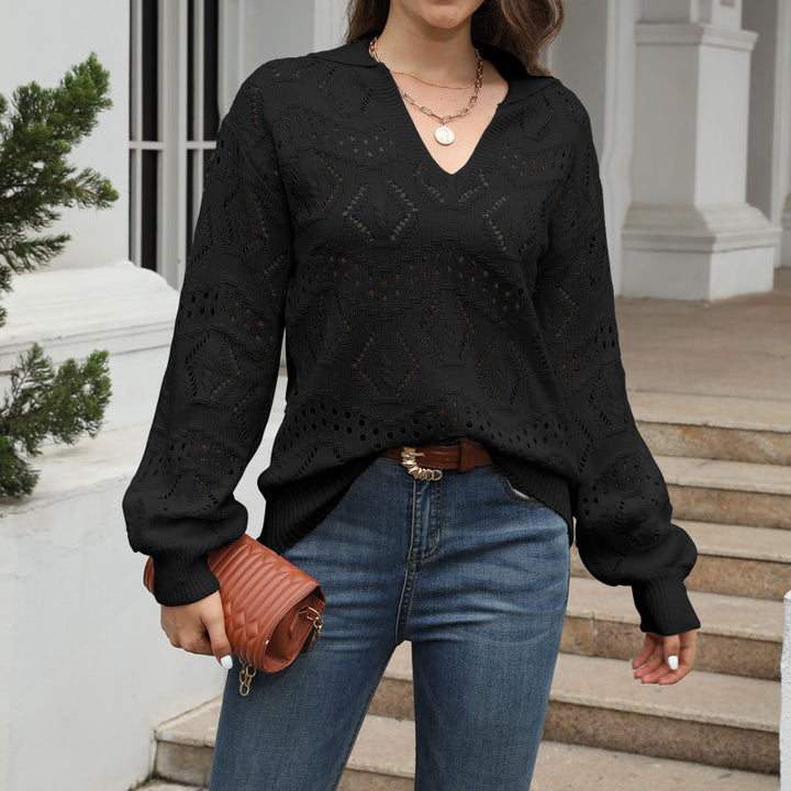 Damen luftiger Strickpullover mit Pikee-Muster Drune