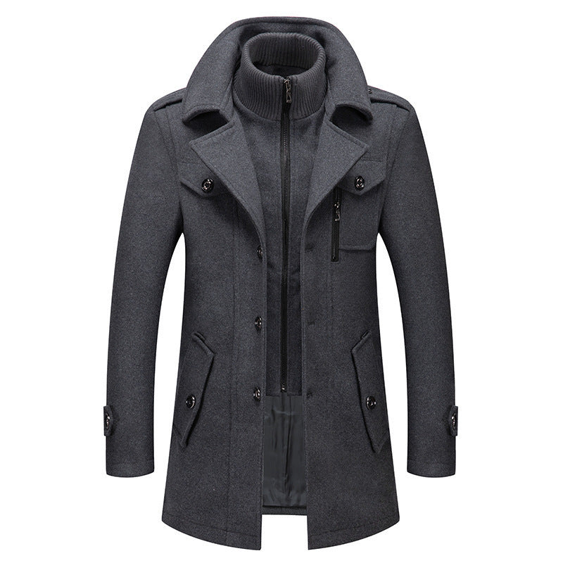 Herren nan eleganter zweireihiger Wollmantel mit abnehmbarem Strickkragen und verdecktem Reißverschluss Drune