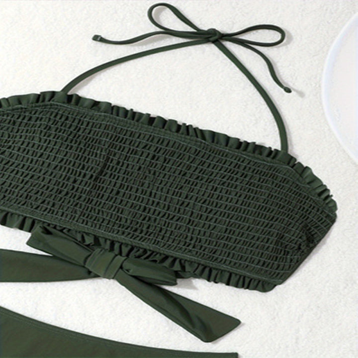 Damen Bandeau-Bikini mit Rüschendetails und hohem Bund Drune