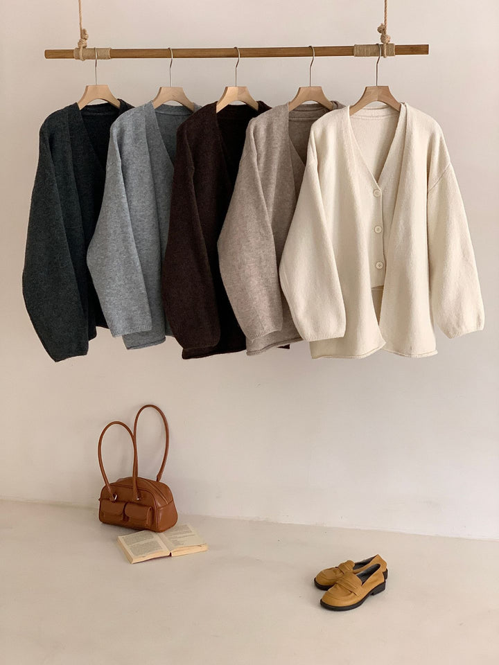 Damen lässiger Strickcardigan mit Knopfverschluss und voluminösen Ärmeln Drune