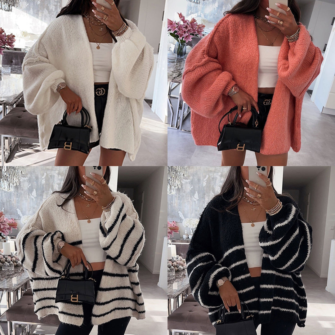 Damen lässiger Strickcardigan mit voluminösen Ärmeln und weichem Material Drune