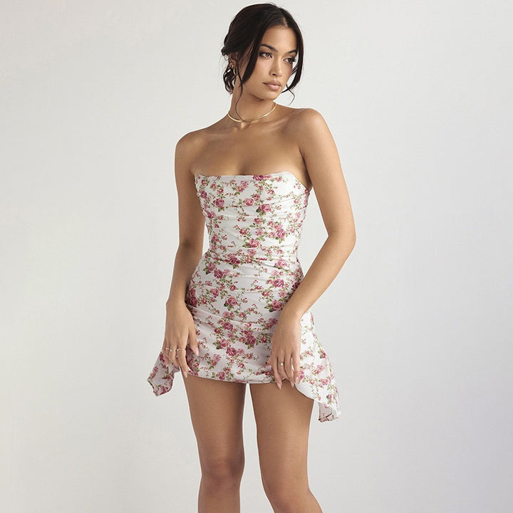 Damen Motiviertes Minikleid mit gerafftem Oberteil und Blumenmuster Drune