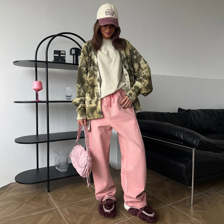 Damen Oversized Strickjacke im modernen Tie-Dye-Design Drune