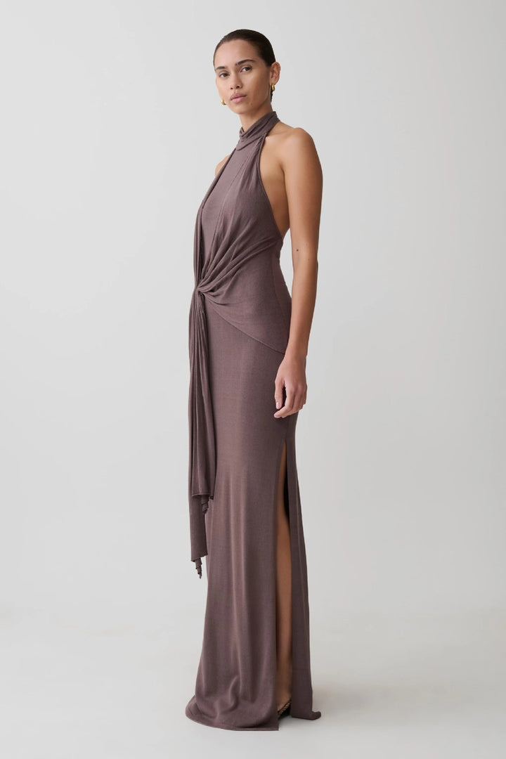 Damen Elegantes knöchellanges Wickelkleid mit tiefem Schlitz Drune
