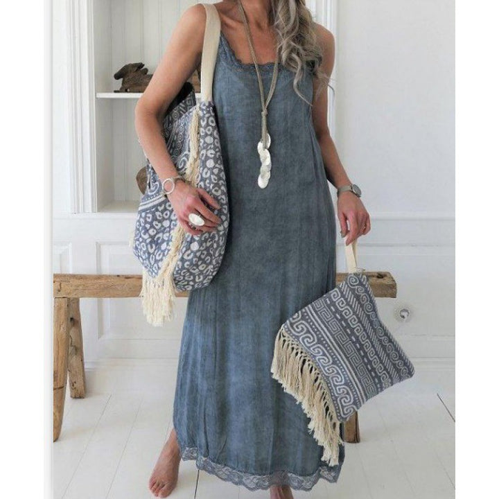 Damen lässiges Maxikleid im Boho-Stil mit Spitzendetails Drune