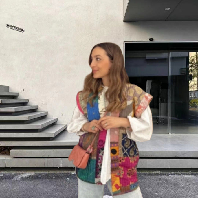 Damen modische Bluse mit voluminösen Ärmeln und exklusivem Patchwork-Design Drune