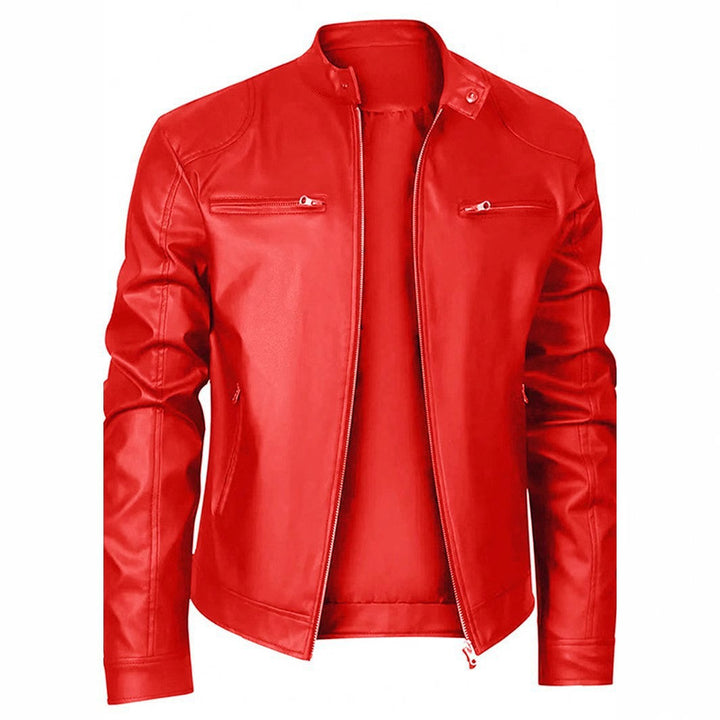 Herren nan schlanke Kunstleder-Bikerjacke mit Stehkragen, durchgehendem Reißverschluss und zwei Brusttaschen Drune