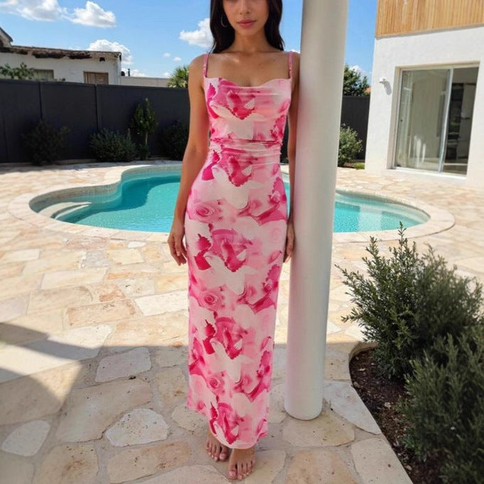 Damen Maxi-Kleid mit asymmetrischem Schnitt und fließendem Stoff Drune