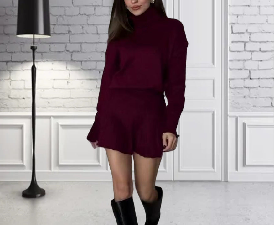 Damen Oversized Strickpullover mit hochwertiger Rippstruktur und passendem Minirock Drune