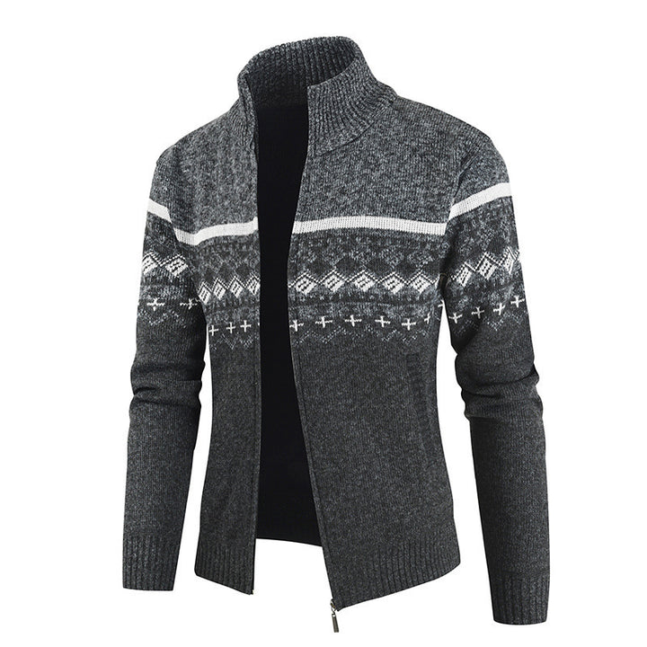 Herren Strickjacke mit Wintermuster und hohem Stehkragen Drune