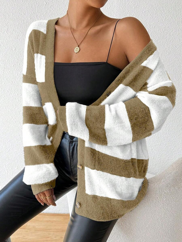 Damen Strickjacke mit trendigem Blockstreifenmuster und weichem Material Drune