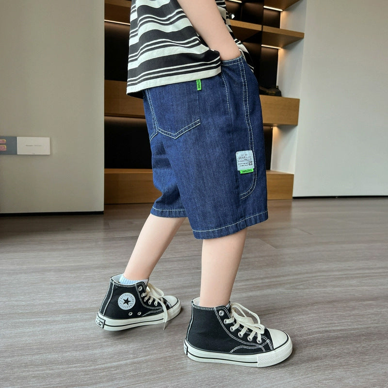 Jungen lässige Denim-Shorts mit funktionalen Taschen Drune