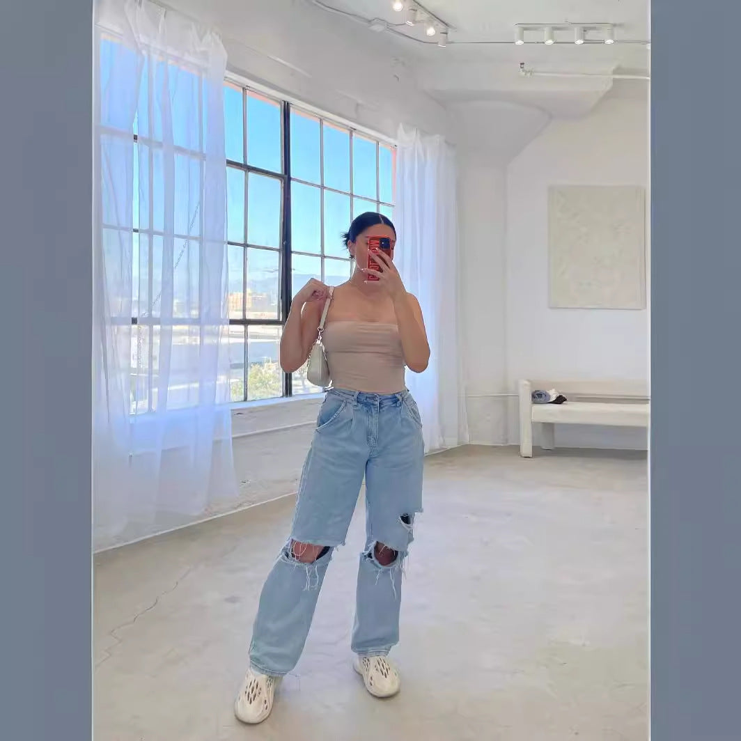 Damen lässige Mom-Jeans mit angesagtem destroyed Look Drune