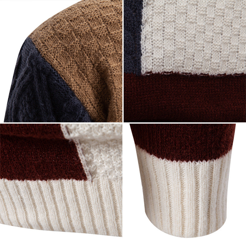 Herren modischer Rollkragenpullover mit strukturiertem Zopfmuster und Farbblockdesign Drune