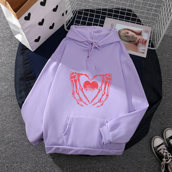 Unisex Oversized Kapuzenpullover mit auffälligem Herz-Knochen-Design Drune
