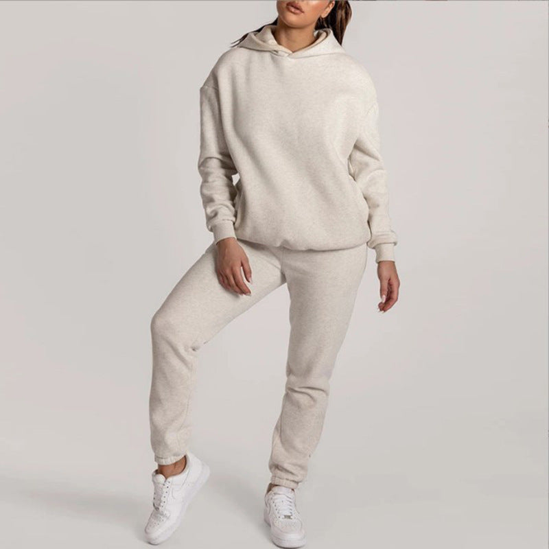 Damen Lässiger Hoodie-Trainingsanzug mit praktischen Taschen und elastischem Bund Drune
